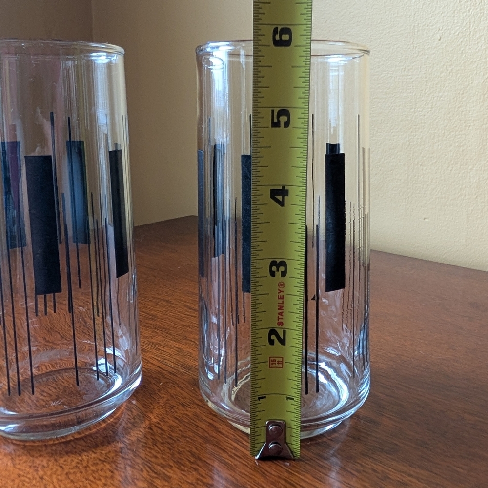 VTG Lot Of 2 Drinking Glasses Black Clear Mid Century MCM Atomic 50s 60s ~12oz - Picture 5 of 5